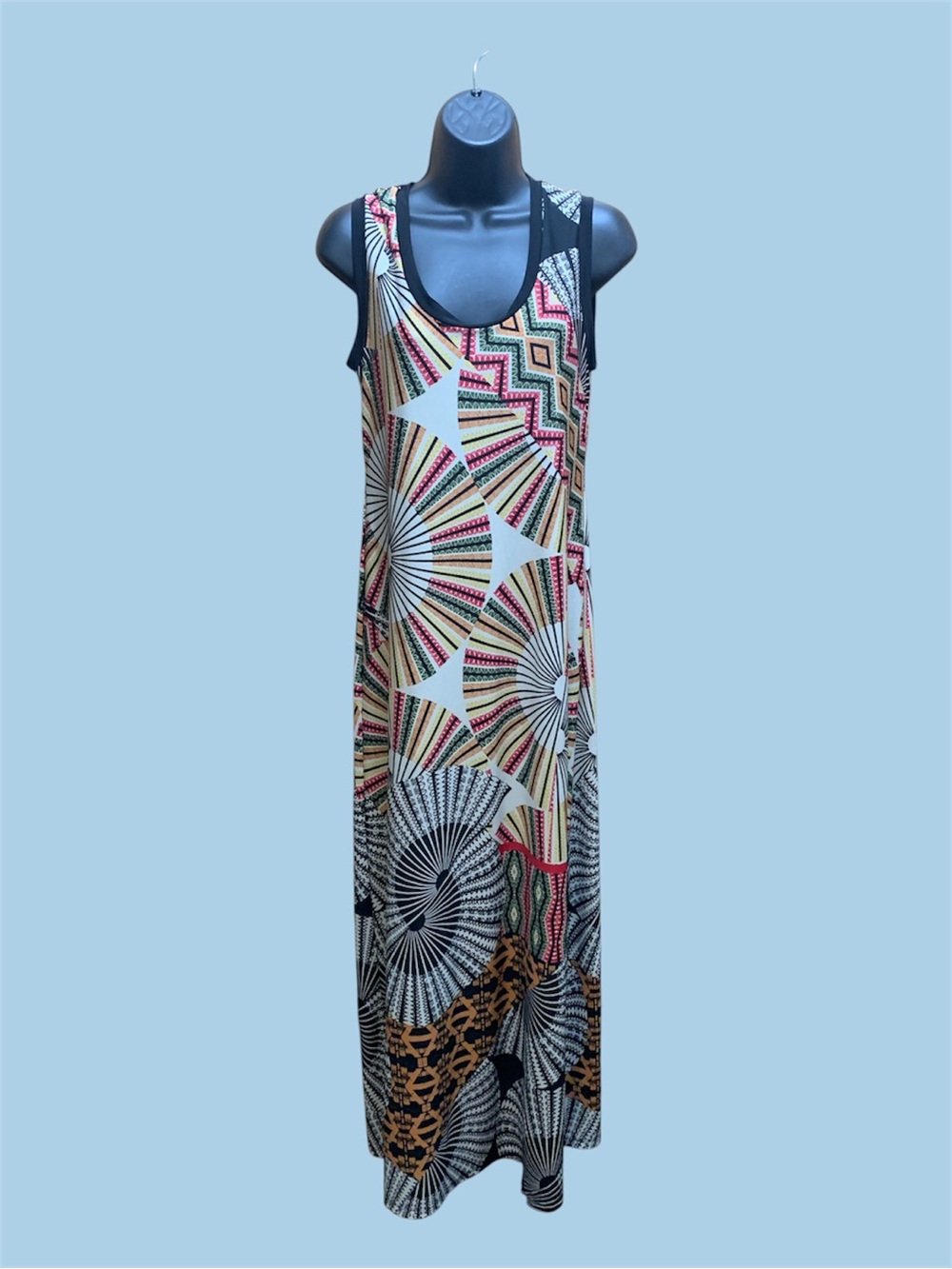 NWT Sunny Leigh Geometric Graphic Fan Print Tank Maxi Dress Women’s M
